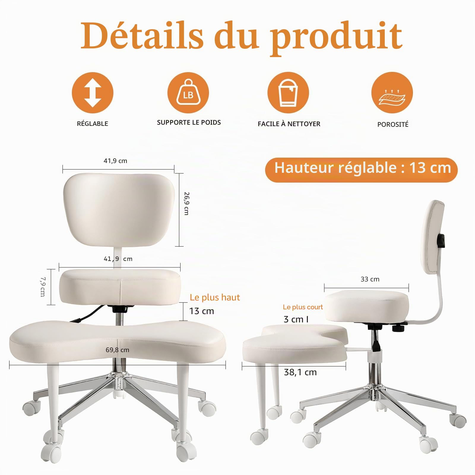 Chaise de méditation ergonomique pour plusieurs positions assises, chaise ADHS avec support lombaire et roulettes, hauteur réglable, chaise genoux parfaite pour les amateurs de yoga, chaise