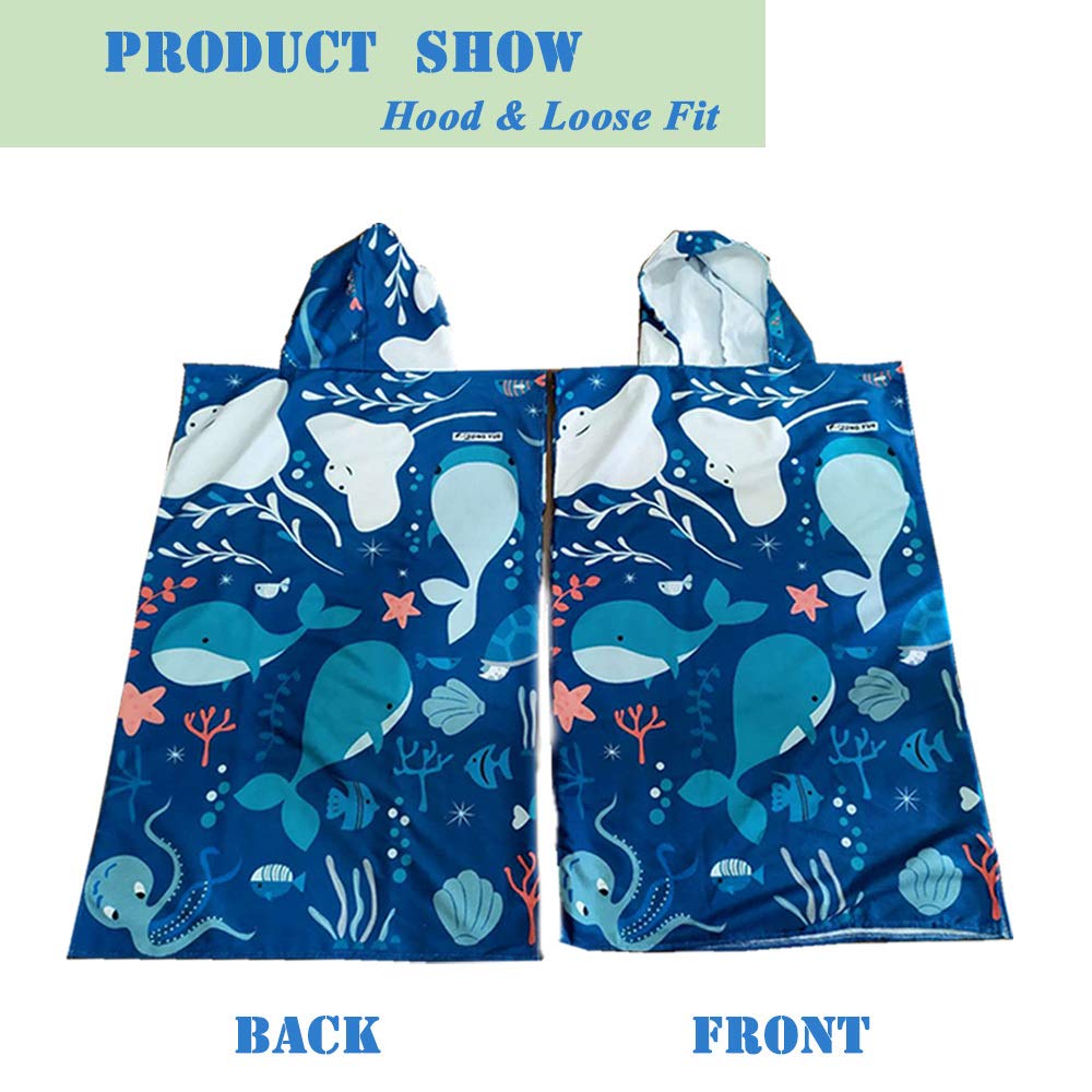 DOTBUY Telo Mare Poncho Con Cappuccio In Microfibra - Asciugamano Da Spiaggia Con Stampa Elefante Indiano - 75x110cm - Per Nuoto, Surf, Piscina
