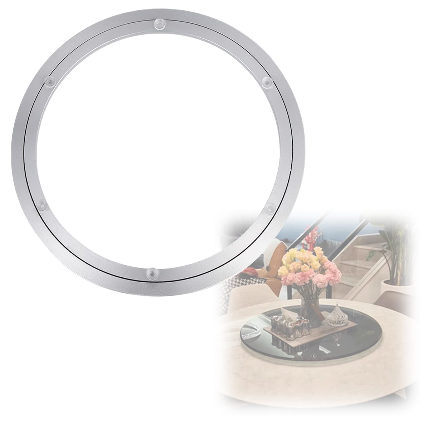 Cuscinetto for giradischi in lega di alluminio, Cuscinetto a sfere for giradischi Lazy Susan in lega di alluminio Base girevole a 360 gradi Argento Dimensioni multiple(100Cm)