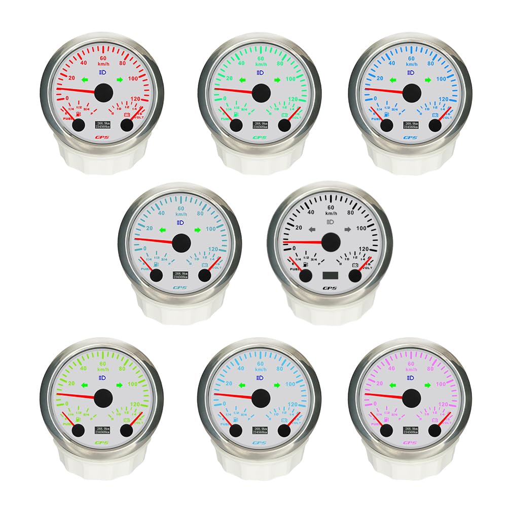 ELING Tachimetro GPS 85 mm 3 in 1 Tachimetro GPS 120 km/h con voltmetro livello carburante con retroilluminazione a 7 colori per camion furgoni