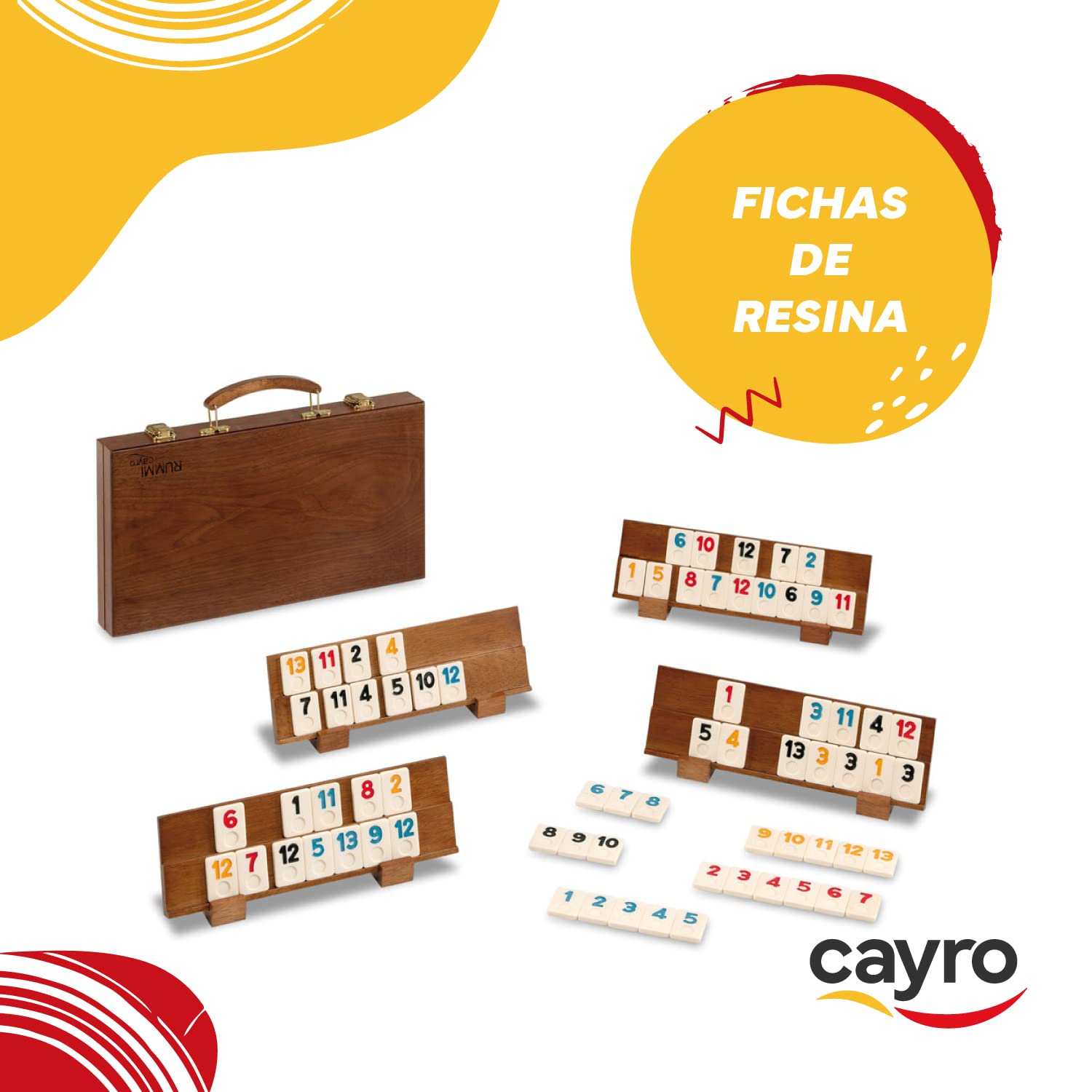 Cayro - Rummi Classic - Elegancki model - + 8 - Zabawna gra planszowa - Idealna dla dzieci i dorosłych - Walizka i 4 drewniane uchwyty - 2 do 4 graczy
