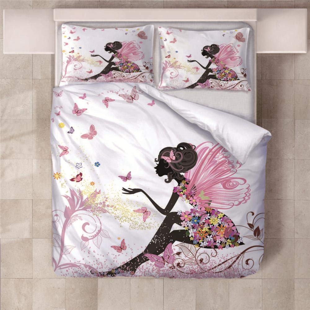 Ryqrp Boys Pink Double Duvet Covers Set Butterfly Fairy Bedding Set With Zipper Closure 100% Microfiber,1 Quilt Cover With 2 Pillowcases For Kids Teens Adults 200X200cm