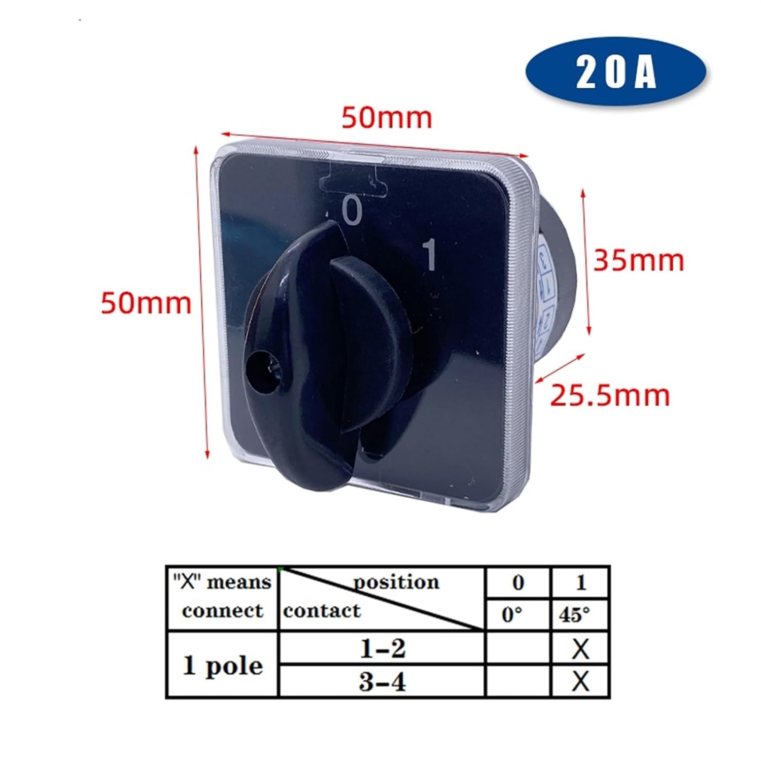 20A Electric Power Cut On Off Silver Contact Universal Knob Isolator Changeover Rotary Cam Switch YMZ12-20/1
