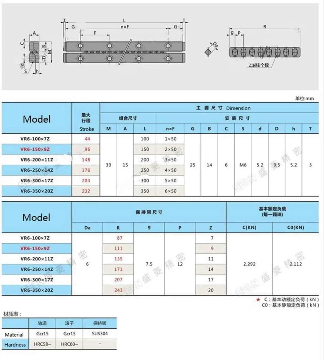 Tool Part for VR6-350x20Z Cross Roller Guide VR6350 Precision Linear Motion for Automation Printing Equipment
