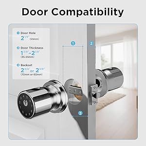 TCL K1 Smart Door Knob, Fingerprint Keyless Entry Door Lock with App Control, Passcode, Mechanical Key, Auto Lock, Easy Installation for Bedroom, Home, Office (Brushed Nickel)
