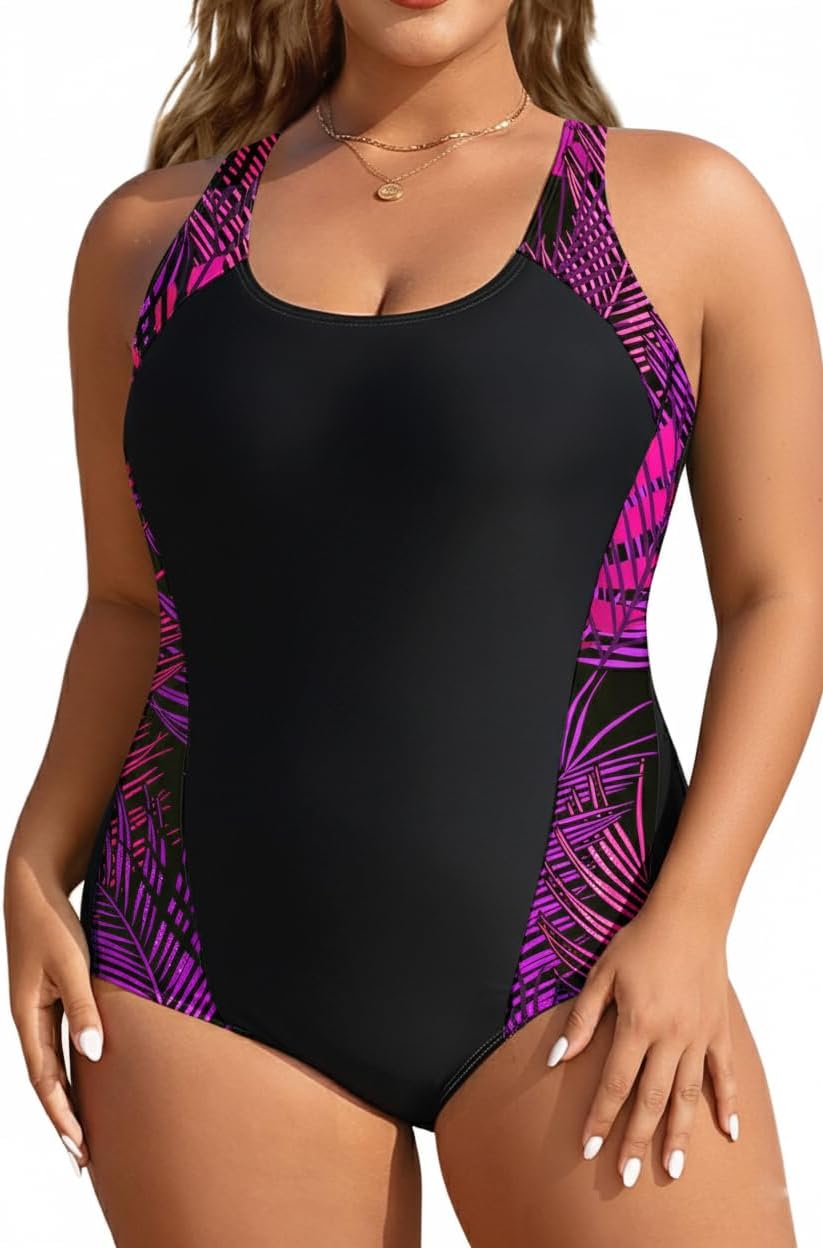 Plus Size Swimsuits Athletic One Piece Bathing Suit for Women Tummy Control Slimming Swimwear