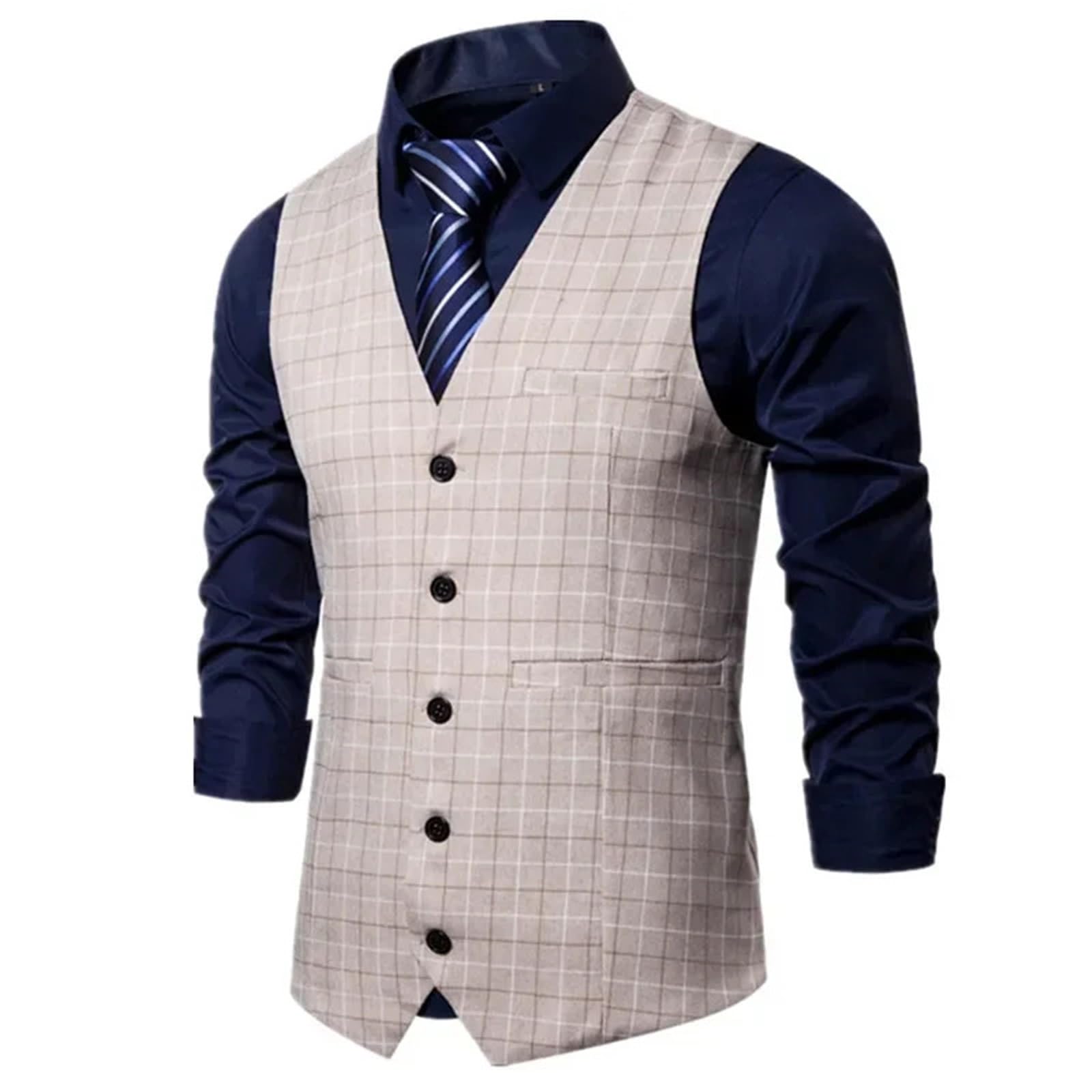 Gilet senza maniche scozzese da uomo, gilet monopetto con scollo a V, for matrimonio/festa/affari/ufficio Per matrimoni, eventi aziendali