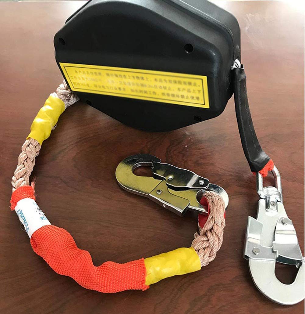 Antichute a Rappel Auto, Stop Chute+Crochet à Retenue Automatique, 3m/5m/6m/10m/15m/20m, Charge-150KG, Ideal pour Toiture, échafaudage et Travaux Aériens, Noir5m