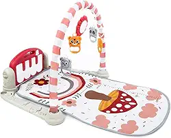 Tapete De Atividades Para Bebê Com Piano Musical E Móbile | Ginásio Infantil Estampa Cogumelo Colorido | Estimula Desenvolvimento Motor E Sensorial