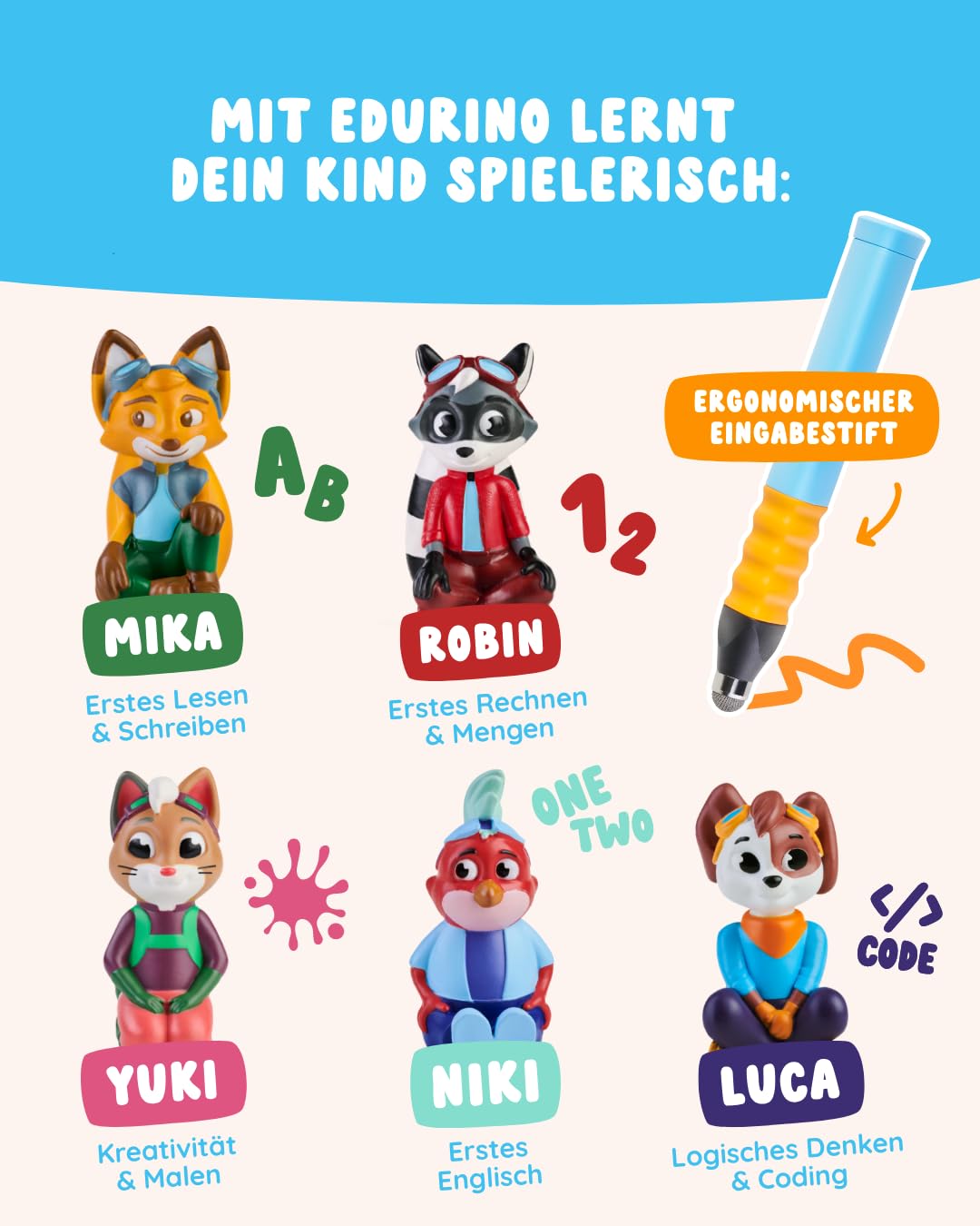Edurino Bundle 5 Lernspiele Lesen Schreiben Zahlen Englisch Logisches Denken Kreativität Stift Mäppchen 4-8 Jahre