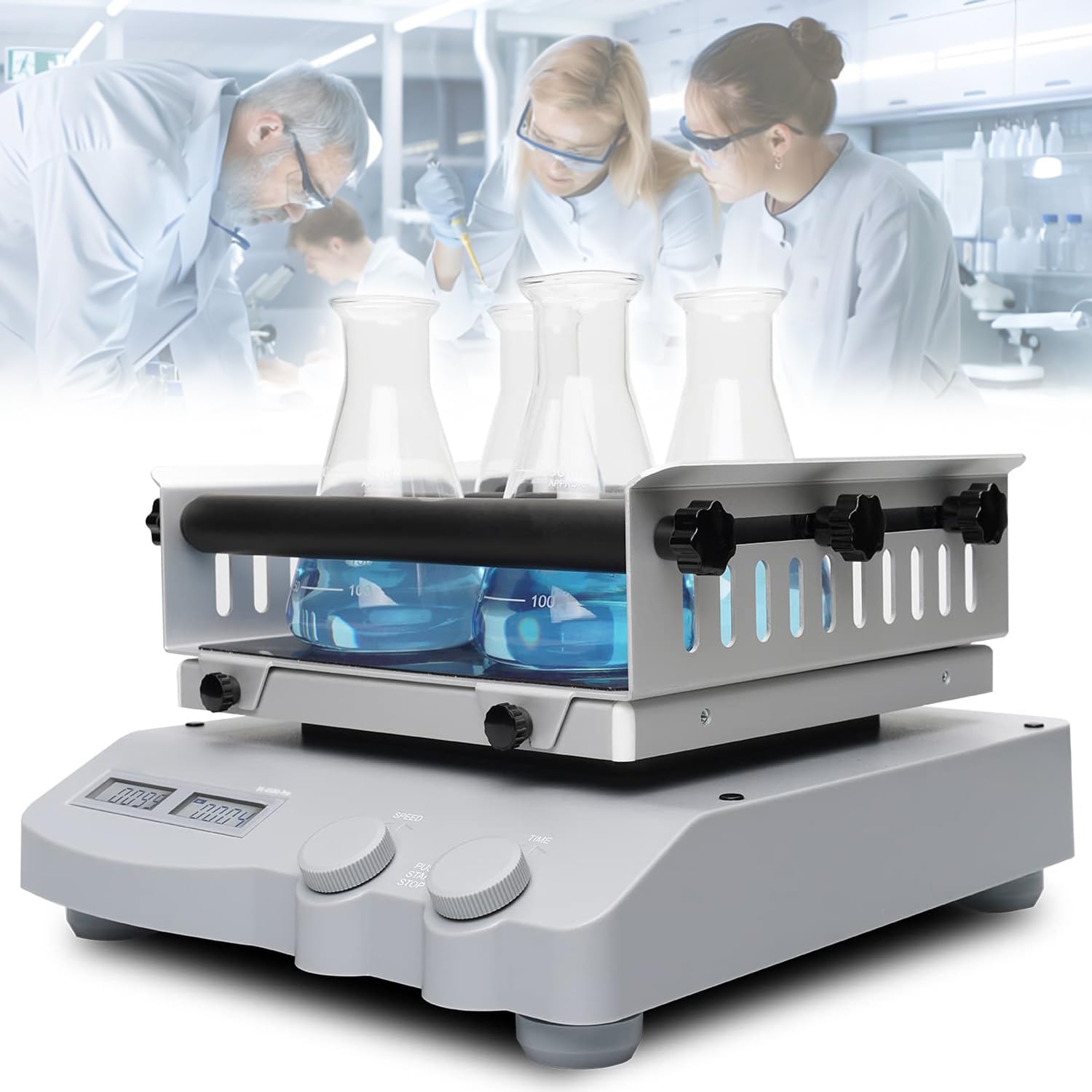 Agitador orbital digital, 100-800 rpm, temporizador de 1 min-19 h59 min, pantalla LCD dual, carga de 2,5 kg, para matraces de laboratorio y placas de Petri