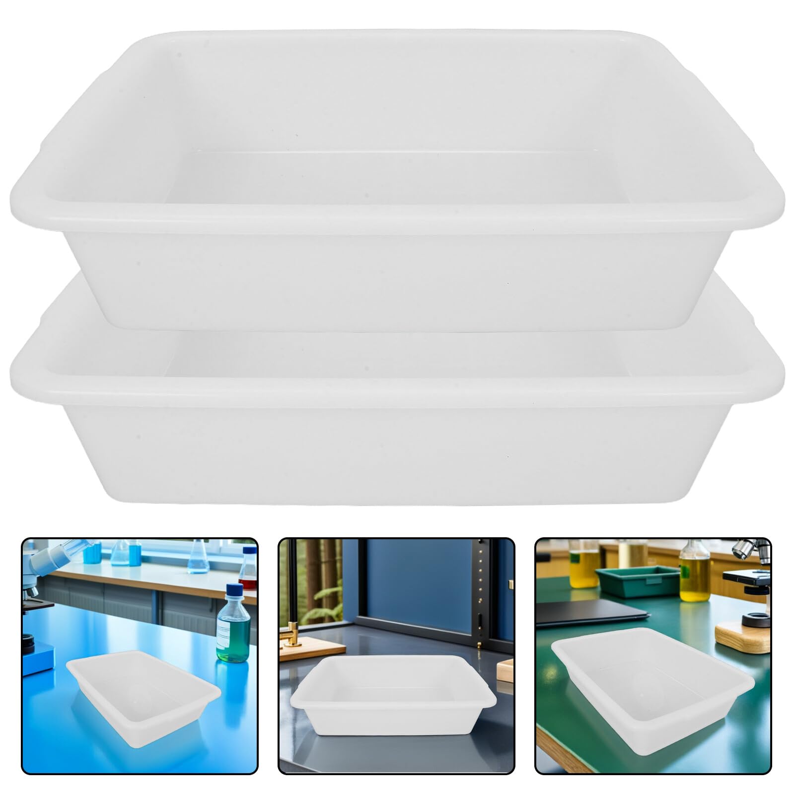 SHINEOFI 4 Stück Rechteckiges Laborschalen aus Chemikalienbeständigem Kunststoff – 35x25x8,4cm Probenschalen Organizer für Laborgeräte zur Sicheren Reagenzien Aufbewahrung