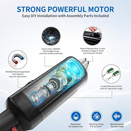 Miniatura 4 de TOPENS Abridor automático A8 para puertas batientes individuales resistentes de hasta 18 pies, operador de puerta batiente simple alimentado por