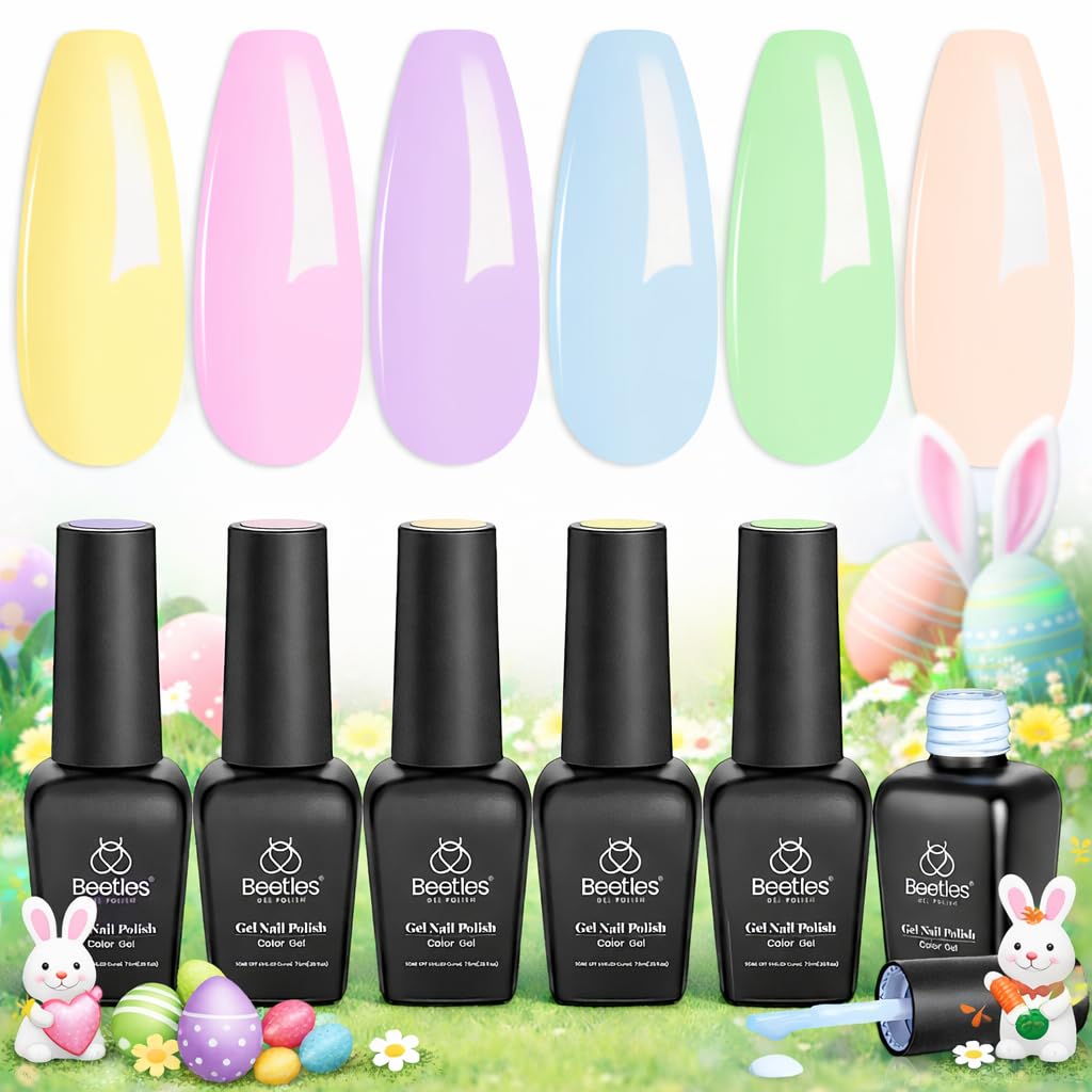 Beetles Pastel Gel Nail Polish - 6 Colors Macaron Pastel Easter Gel Polish Set Light Pink Blue Green Yellow Purple Nails Soft All Season Soak Off Uv