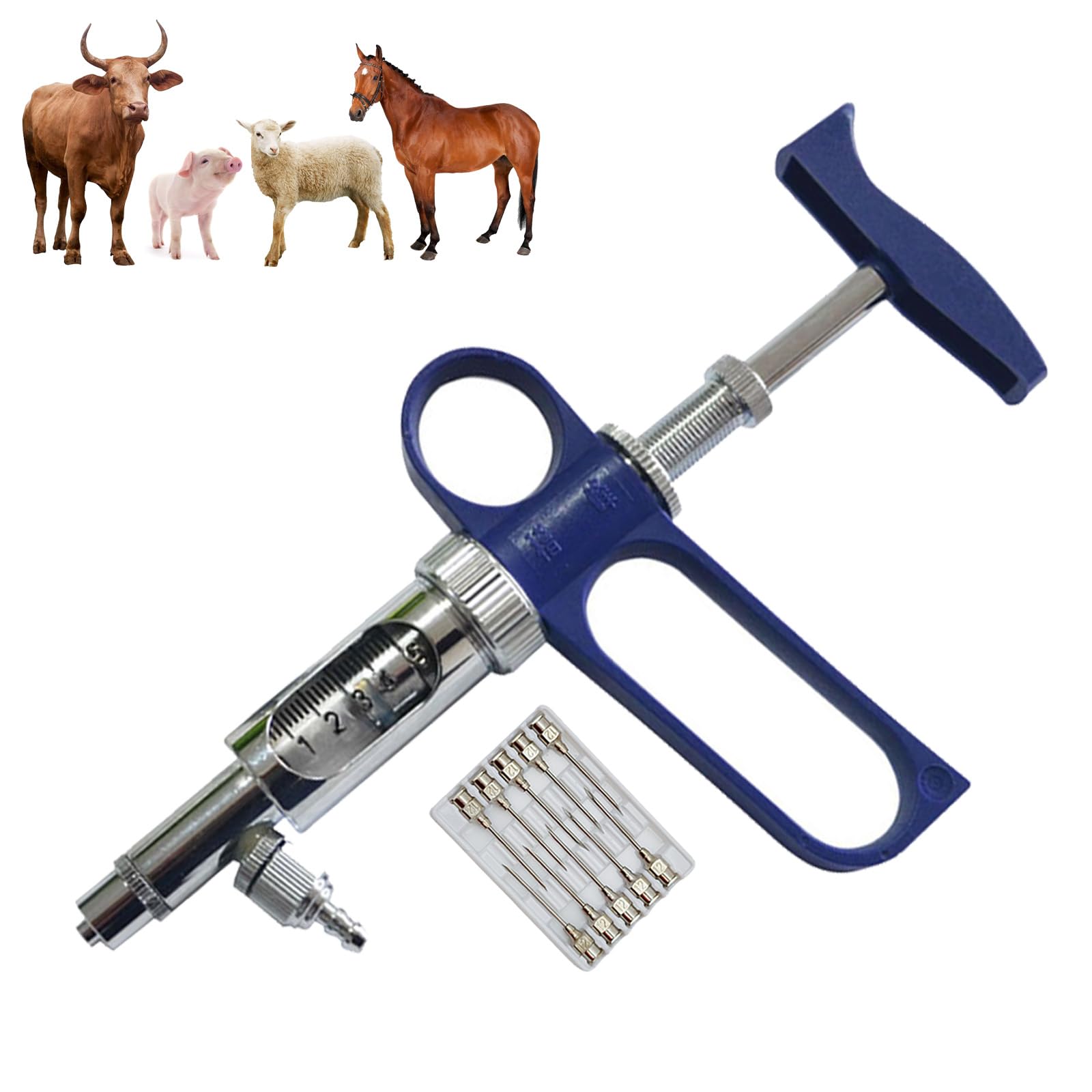Siringa Semiautomatica per Bestiame Dispenser Medicina Vaccini Veterinari Pompa Precisione Iniettore Animale Regolabile Riutilizzabile