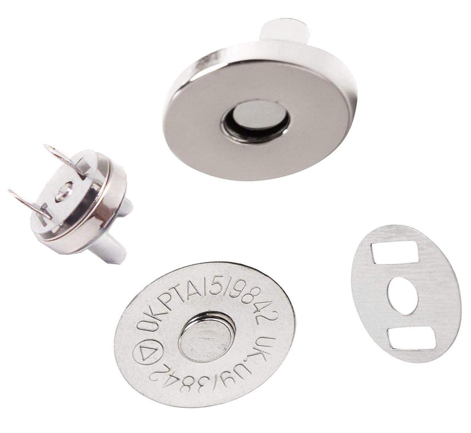 DIY Crafts 10 Pcs, Silver A, Pack Magnetic Clasps, Snaps, Fasteners, Button Replacement Kit, Perfect for Purse, Bag, Clothes, Leather, Silver, Diameter Purse Dres(10 Pcs, Silver A)