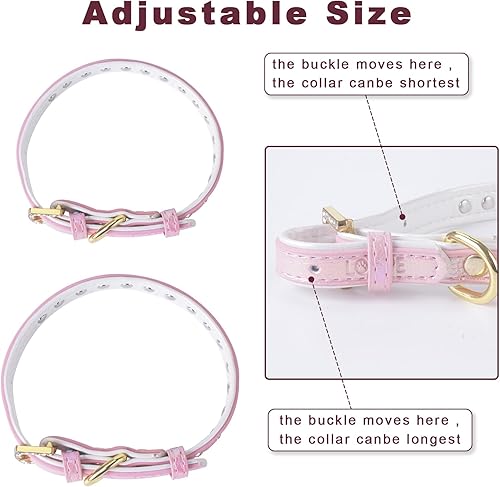 Miniatura 3 de LOVPE Collar para perro de cuero brillante con diamantes de imitación tachonados, accesorio glamoroso de hebilla dorada para perros pequeños a