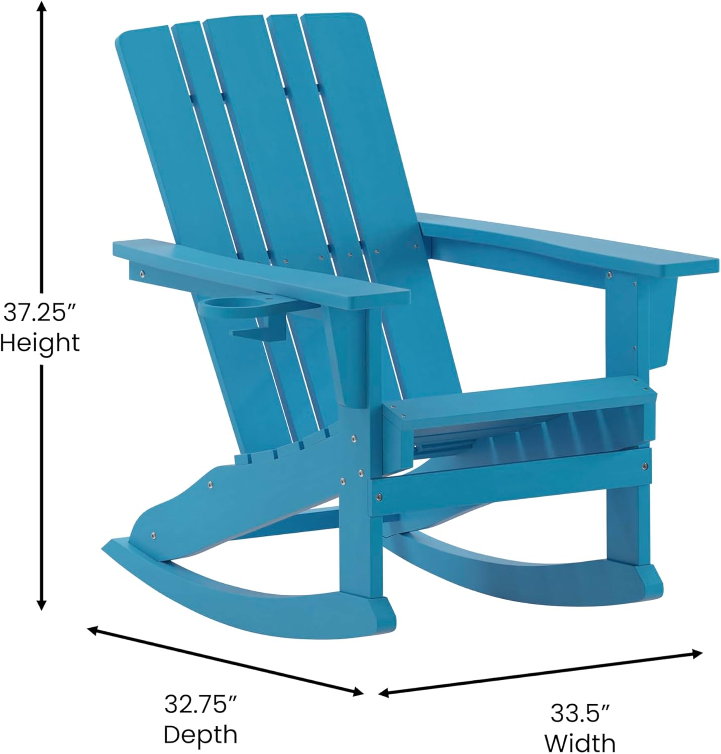 Flash Furniture Halifax Adirondack Rocking Chair with Cup Holder, Weather Resistant Poly Resin Adirondack Rocking Chair, Blue
