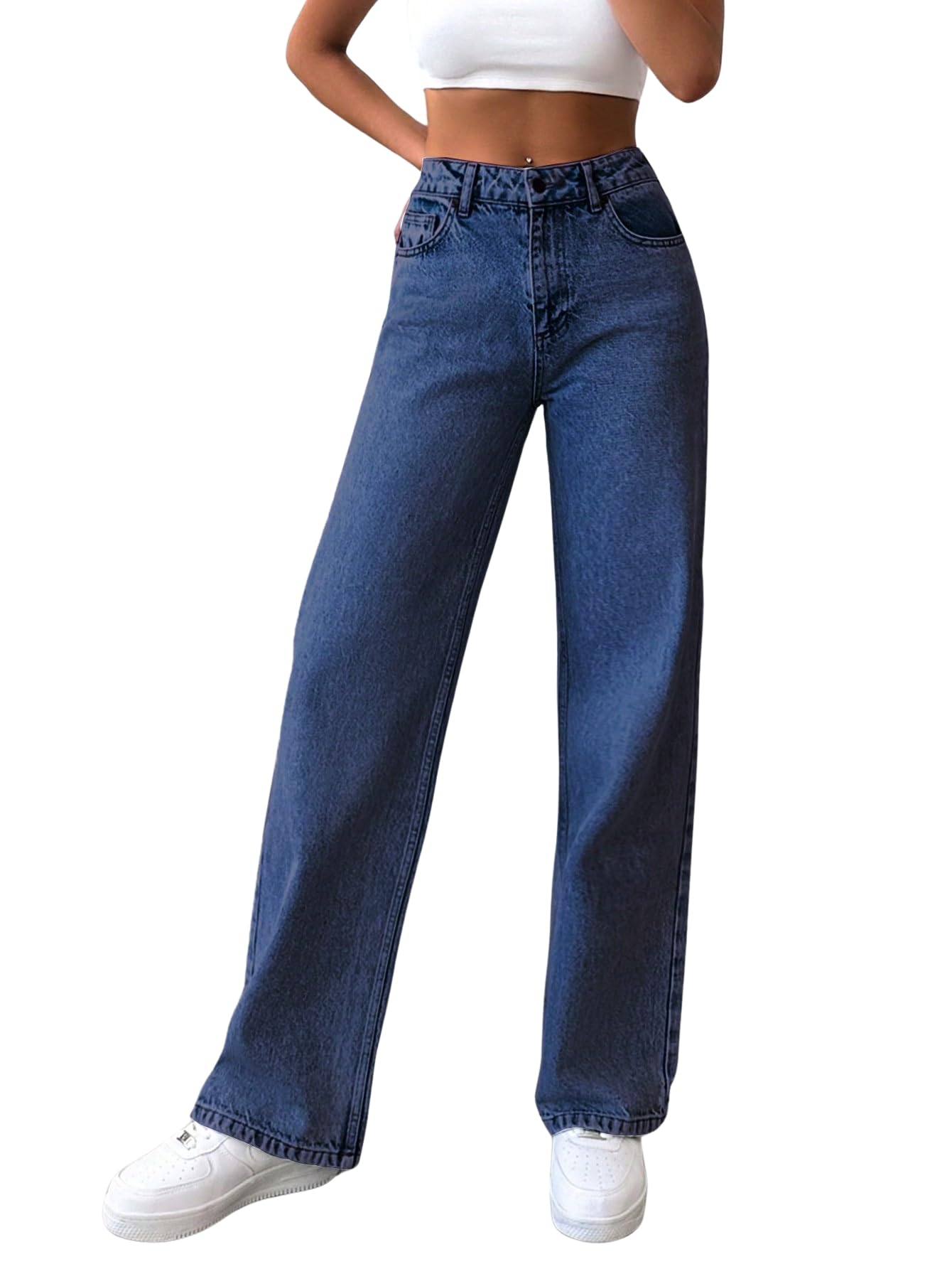 Denim Baggy Jeans for Women | Stretchable High Waist Straight Fit Jeans for Women | High Rise Stretch Denim | Loose Fit Plus Size Denim (Sizes - 24 to 44) WJ-1205S1-$