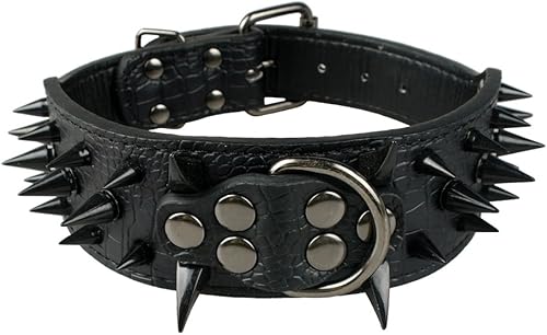 Collar de perro Sharp Beirui con remaches de puyas collares de perro de cuero con estilo 2 pulgadas de ancho apto para perros medianos y grandes