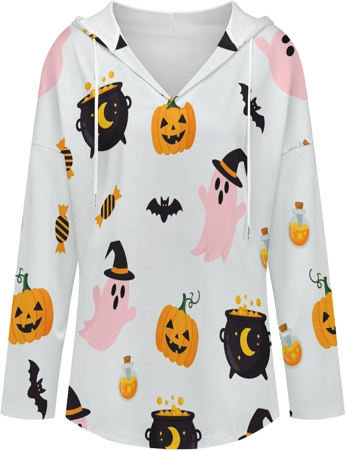 V Neck Hoodies for Women Long Sleeve Lightweight Sweatshirt, Loose Fit Drawstring Pullover Top for Casual Wear
