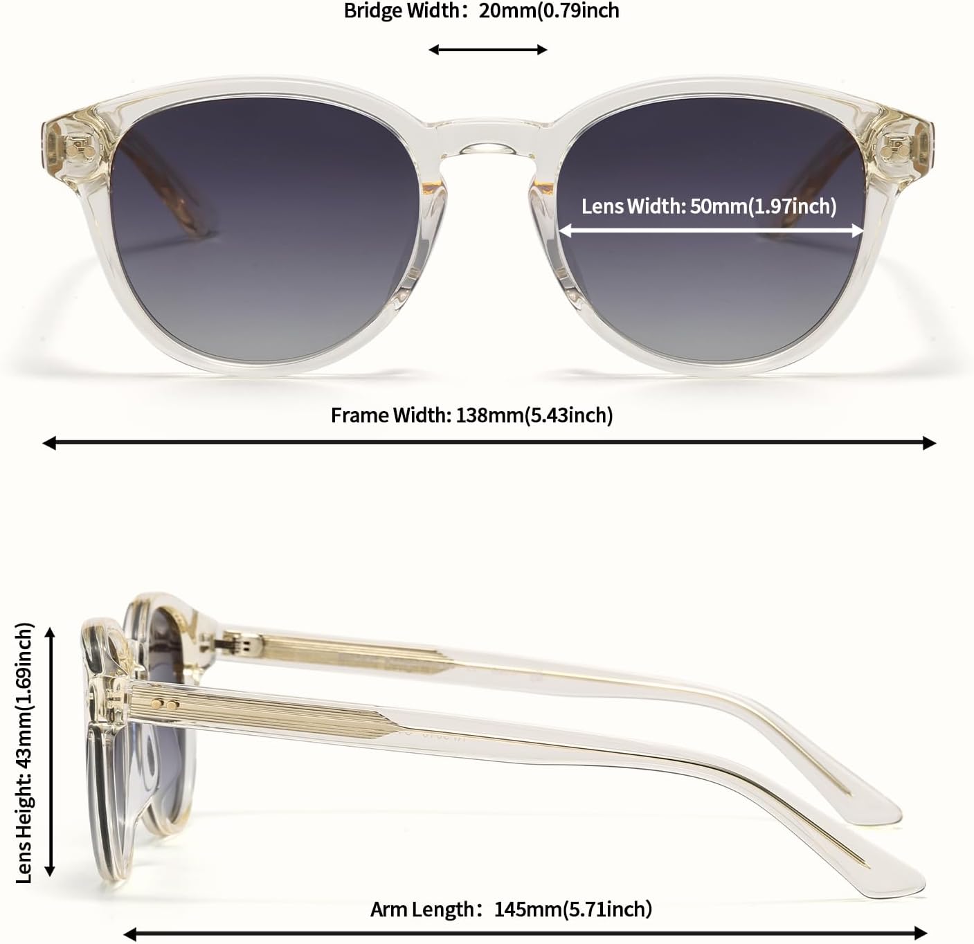 Polarized Sunglasses for Women Small Face, Classic Retro Round Acetate Frame UV400 Protection Sunglasses