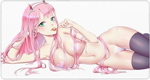 Vista 7 de Hentai Zero Two Darling Ohayo - Alfombrilla grande para mouse para juegos, XXL, alfombrilla extendida, alfombrilla de mouse de goma con computadoras