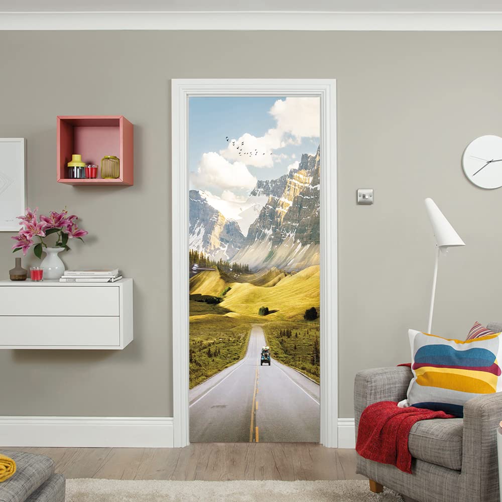 3d Stickers Porte Voitures de route L90 x H210cm Auto-AdhéSive Murale DéCoration De La Maison Stickers Muraux Chambre Salon Amovible Affiche Art Autocollants