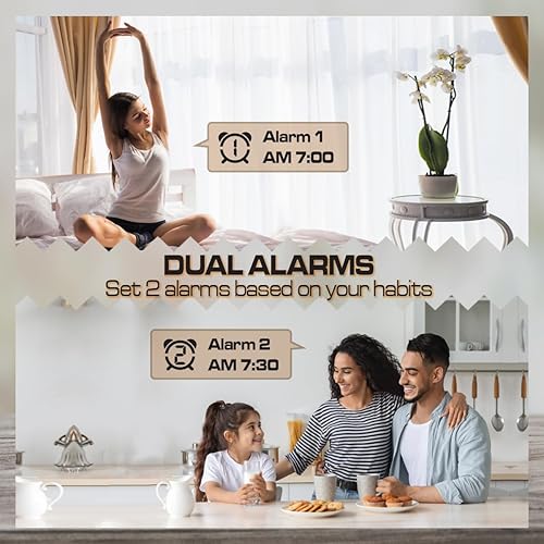 Miniatura 4 de Reloj despertador digital pequeño, reloj electrónico LED con superficie de espejo con pantalla grande, brillo ajustable y modelo de repetición para