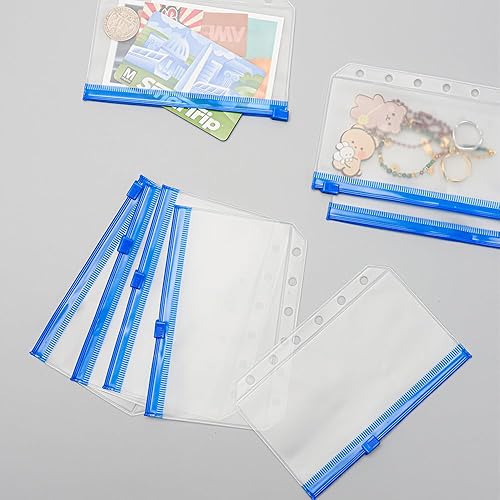 Miniatura 3 de Bolsillos para carpeta A7, 12 unidades, 6 agujeros, bolsillos con cremallera, sobres de efectivo con cremallera azul, tamaño de bolsillo, hojas