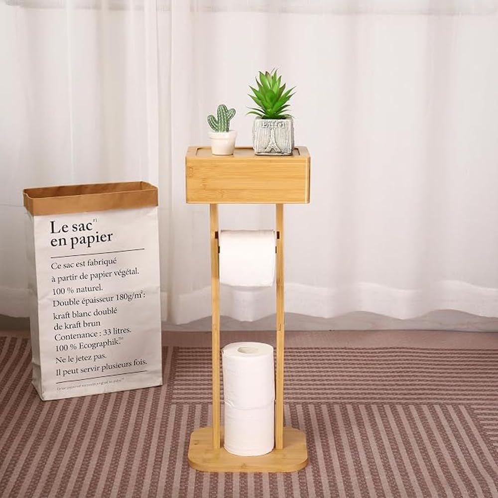 Soporte de bambú para Papel higiénico, Estante de Almacenamiento