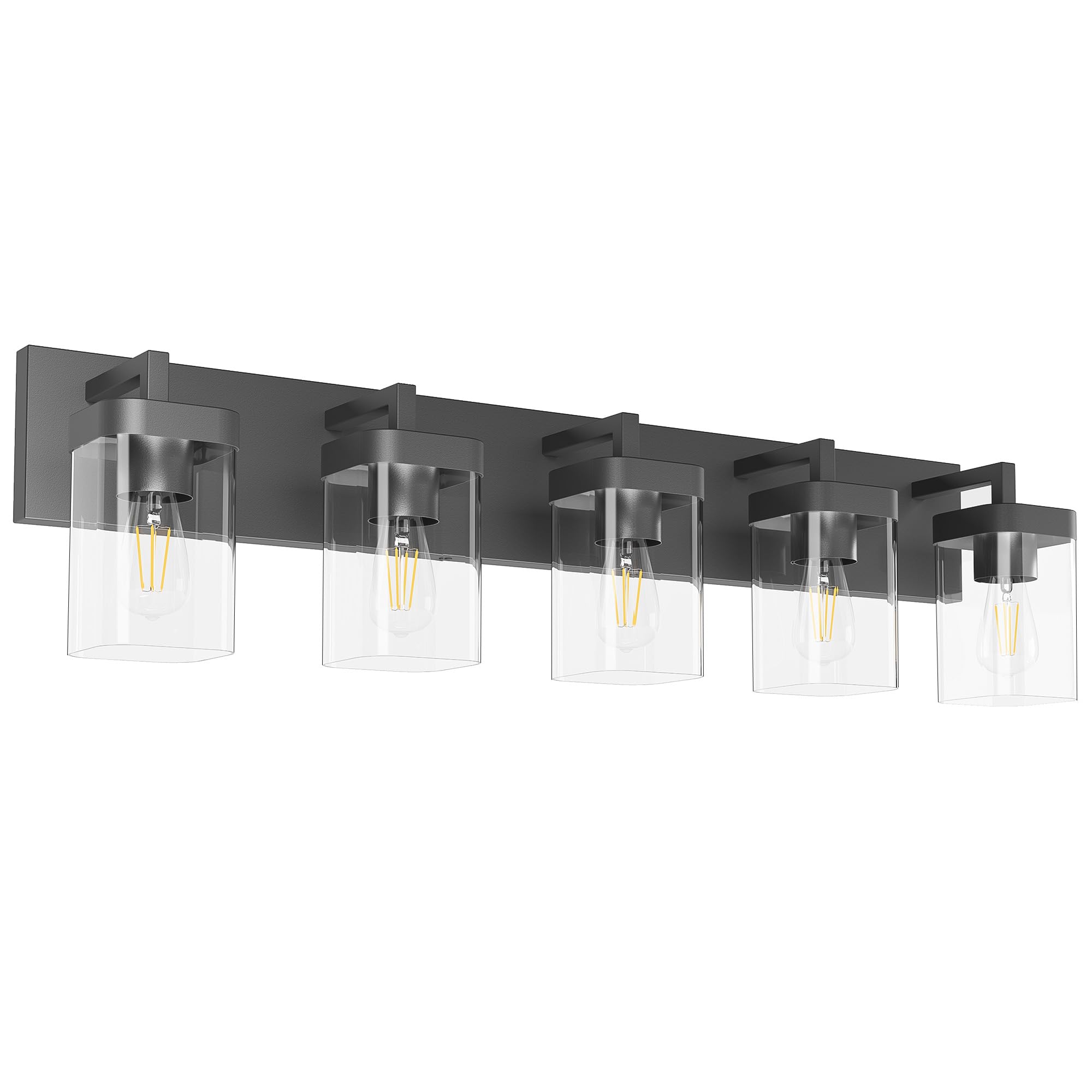 Badezimmer-Waschtischleuchte, quadratisches Design, 5 Leuchten, moderne Badezimmer-Beleuchtung über Spiegel, schwarze Badezimmer-Leuchten für Badezimmer/Wohnzimmer/Schlafzimmer