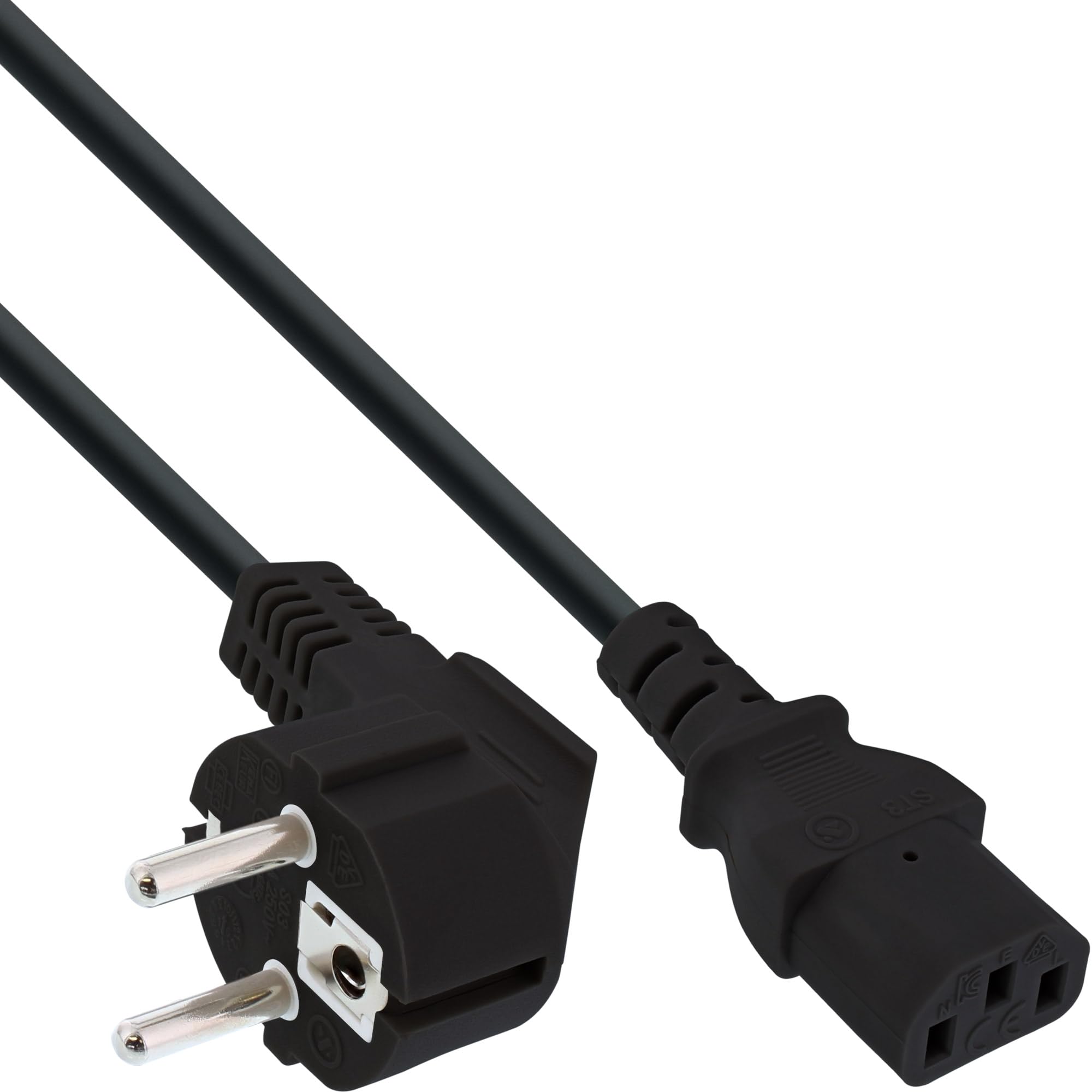 InLine Netzkabel Schutzkontakt gewinkeltes Netzkabel mit Kaltgerätestecker C13, 1,5 m