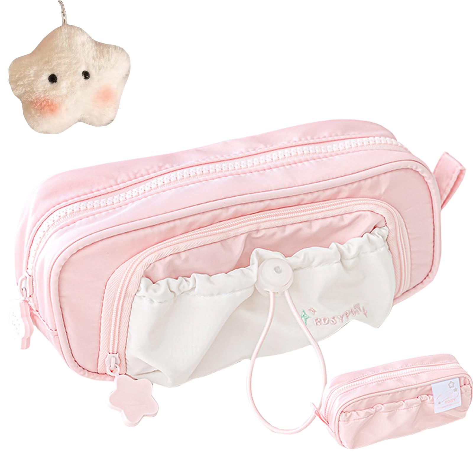 Rosy Posy Pencil Case, Rosyposy Pencil Case, Cute Kawaii Pencil Pouch,Star Series Large Capacity Drawstring Pencil Cases (Pink)