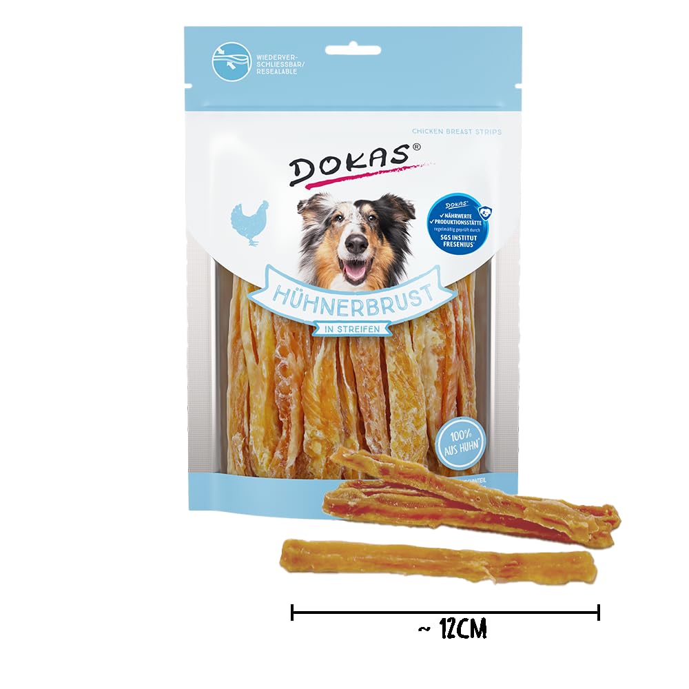 DOKAS Getreidefreier Premium Snack in Streifen für Hunde – Ideal für zwischendurch 8x 250 g