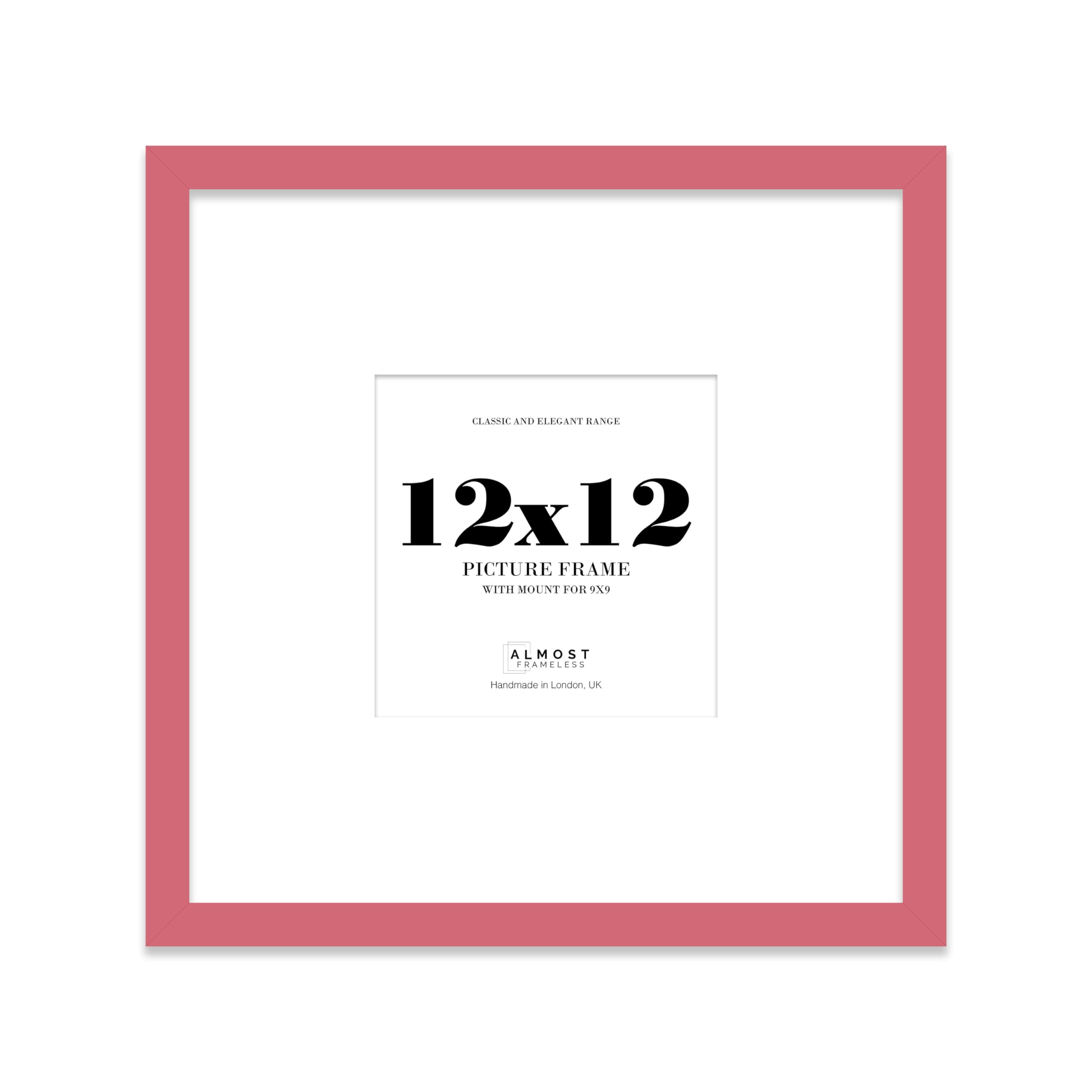Almost Frameless 12x12 Square Picture Frame, Display Pictures 9x9 With Mat or 12x12 Without Mat, Wall Hanging & Free Standing Photo Frame, Pink, 1 Pack