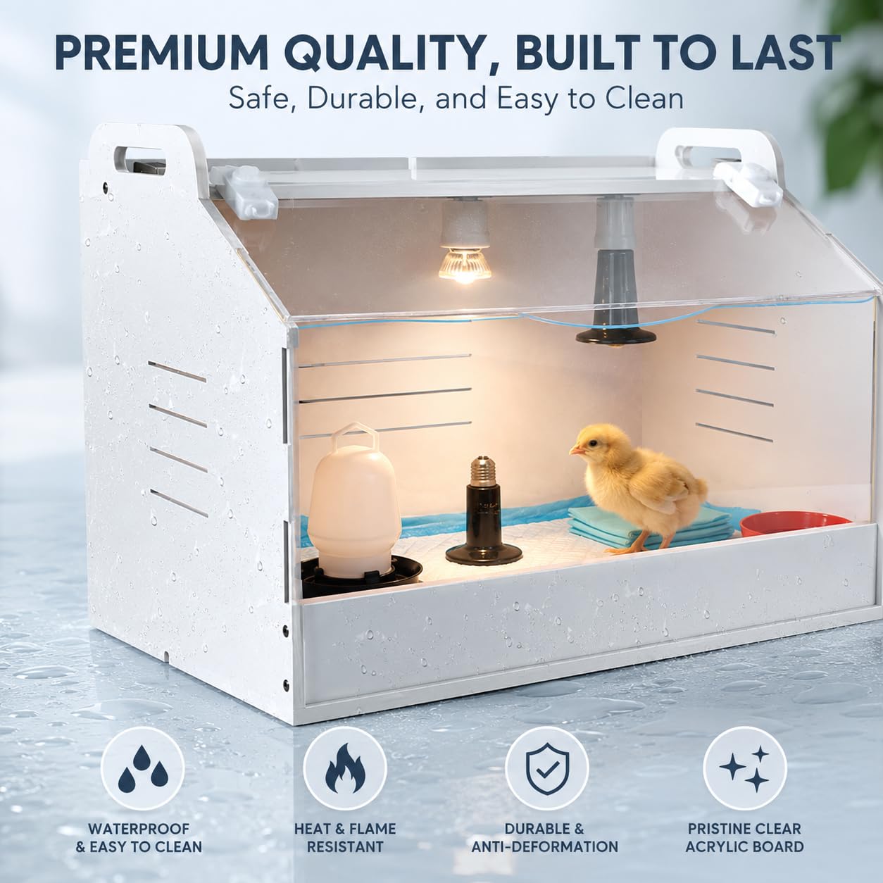 Kit de iniciación para criar pollitos con placa térmica, jaula de gallinero para 20 pollitos, apto para calefacción de pollos, patos, pájaros, lagartos (M/58 x 40 x 42 cm)