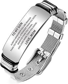 To My Son Bracelet from Mom Dad, Inspirational Braided Leather Bracelet for Son Mens Personalized Stainless Steel Engraved Bracelet Wristband Bangle Cuff Bracelets for Men Son Gifts