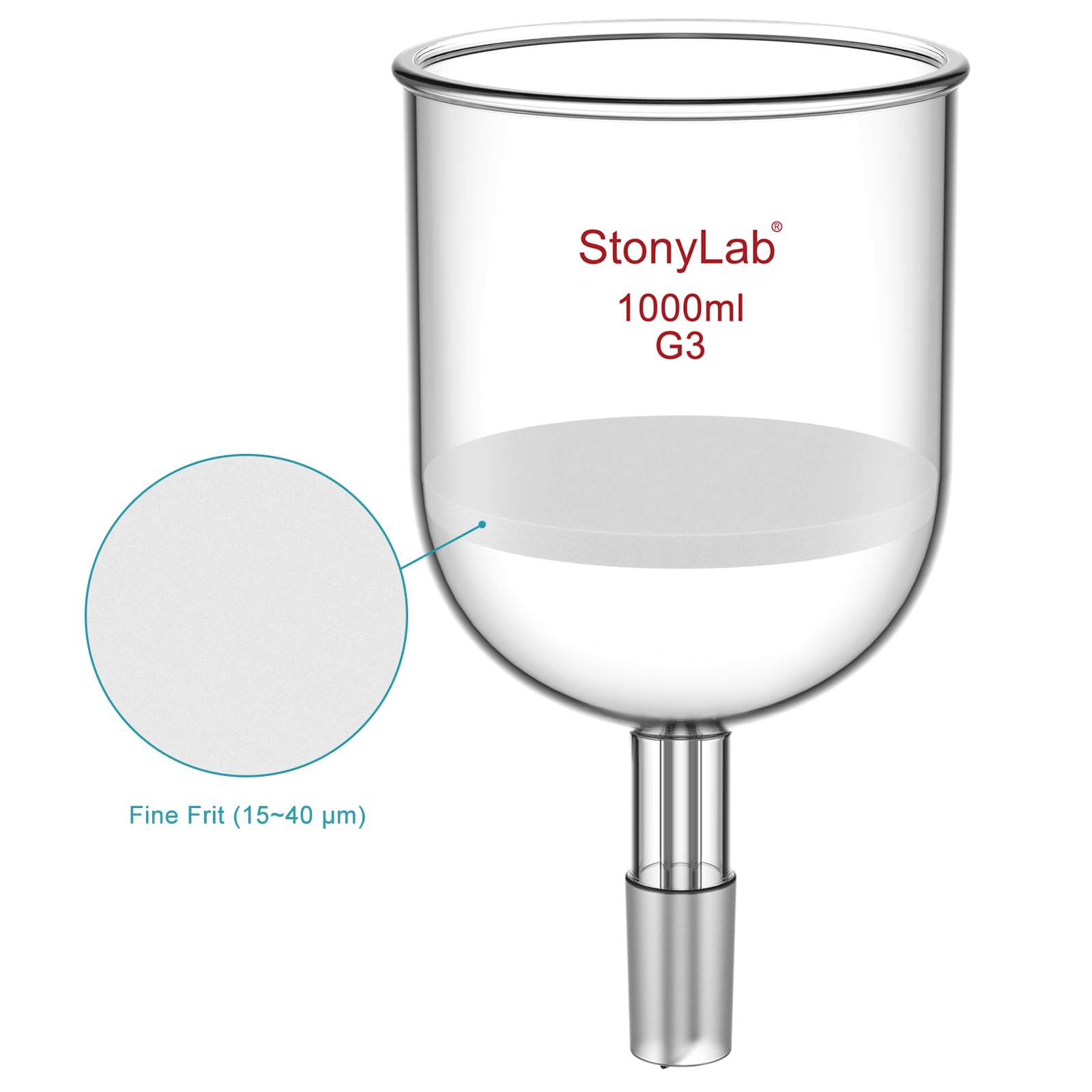 stonyLab Imbuto di Filtrazione Buchner in Vetro Borosilicato con Disco di Filtro Fine (G3) e Giunto Standard Inferiore 24/40, 1000 ml