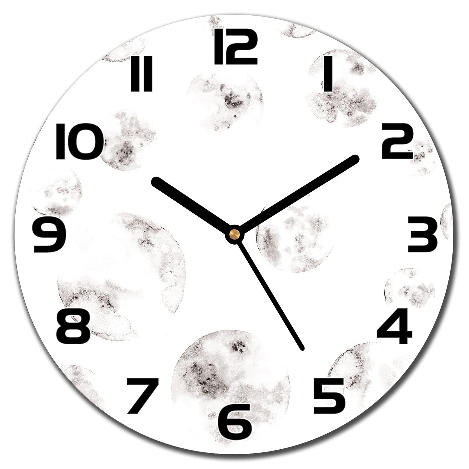 Horloge murale cuisine et salon en verre 30 cm Lunes avec aiguilles noires modernes