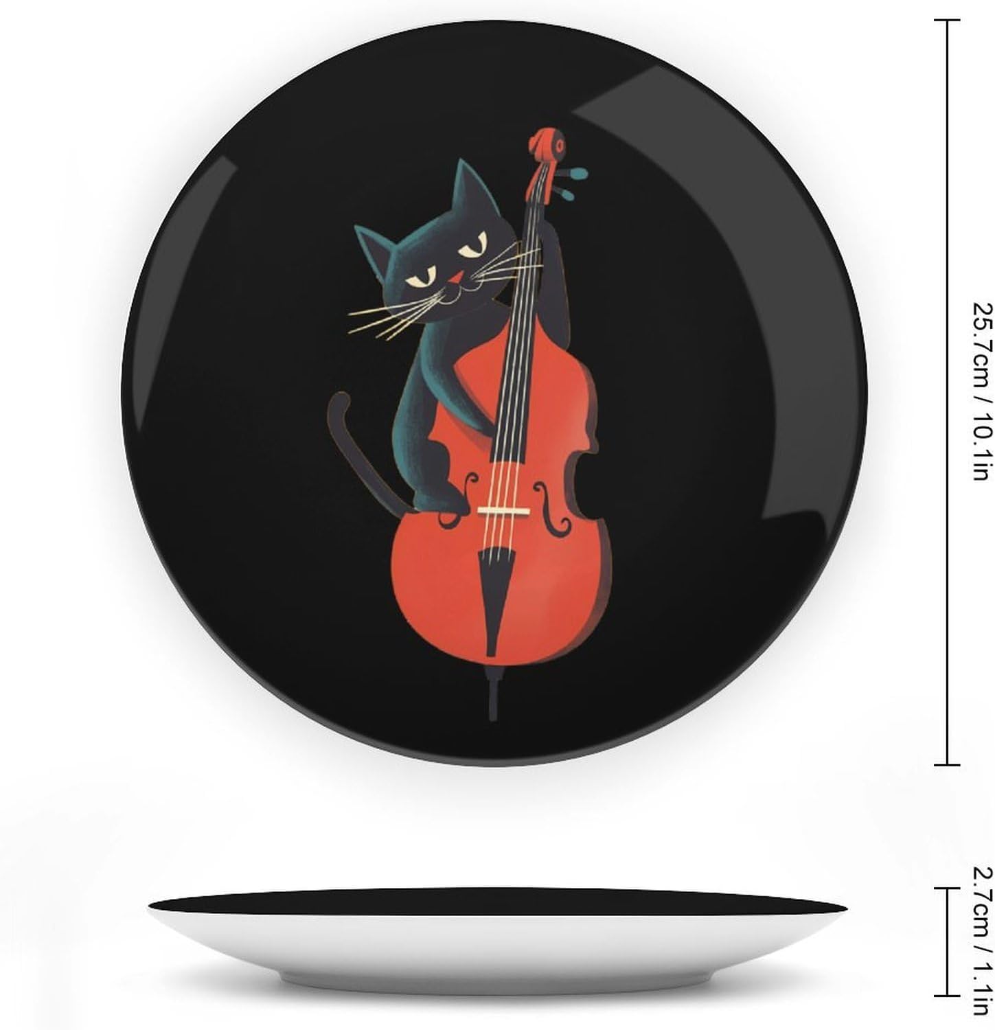Black Cat Playing Violoncello Decorative Plates for Display Ceramic Plate Tray with Stand Hanger Home Decor