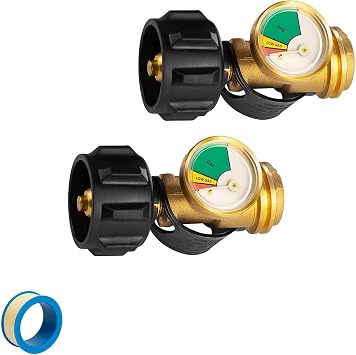New Version Propane Gauge for 5-100 lb Tank, Universal QCC1 Propane Tank Gauge Level Indicator Leak Detector Type -1 Connection for BBQ Gas Grill, RV Camper Set of 2