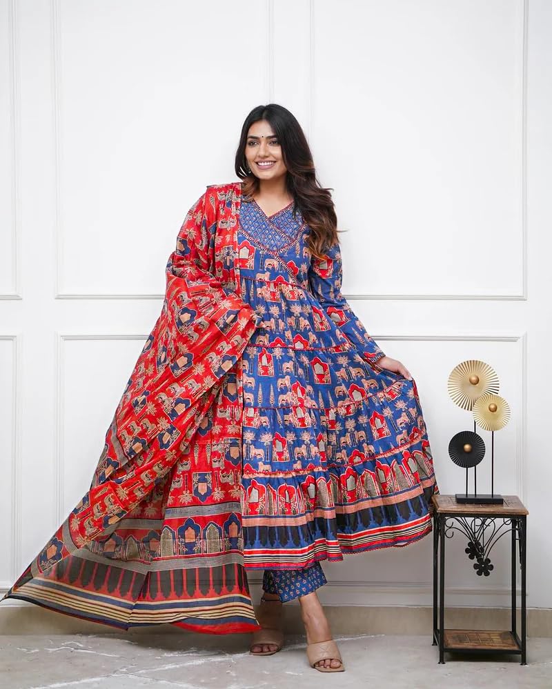 Image of GRECIILOOKS Women's Regular Fit Kurta Sets| Kurti Set | 3 Piece Kurta Pant Dupatta Set's | Elegant Suit| Dupatta | Party Outfit Traditional Dress for Woman | Comfortable Outfit for Office, Casual & Daily Use