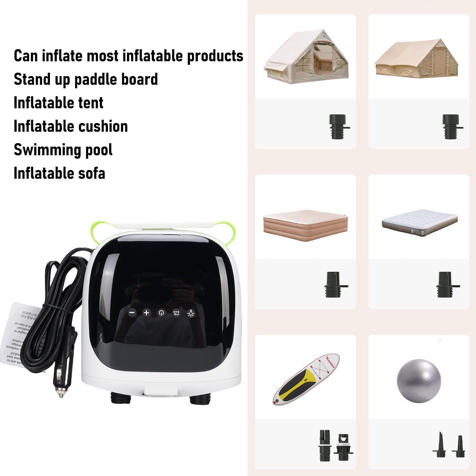 Elektryczna Pompa Powietrza 20 PSI Pod Wysokim Ciśnieniem Wyświetlacz Wyświetlacza LCD z baterią 3700 MAh dla Płyt Wiosłowych, Namiotów, Basenów