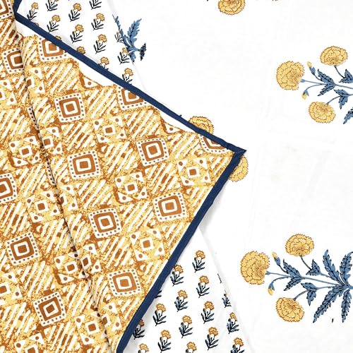 Image of BLOCKS OF INDIA 100% Cotton Dohar King Size Reversible Hand Block Printed Malmal Summer Dohar /Blanket (Color 46)