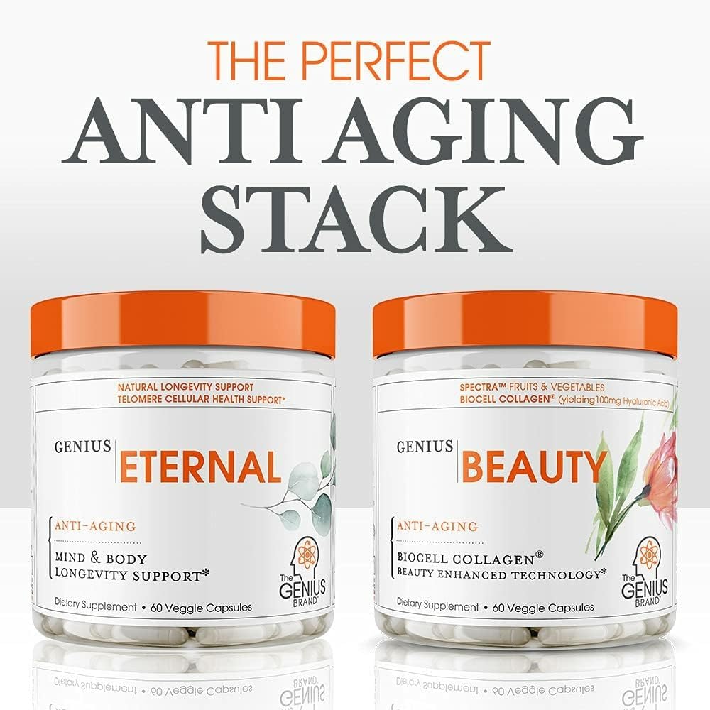 Genius Beauty - Hair Skin and Nails Vitamins + Detox Cleanse + Anti Aging Antioxidant Supplement, Collagen Pills w/Glutathione & Astaxanthin for Wrinkles, Hair Growth & Skin Whitening - 60 Capsules