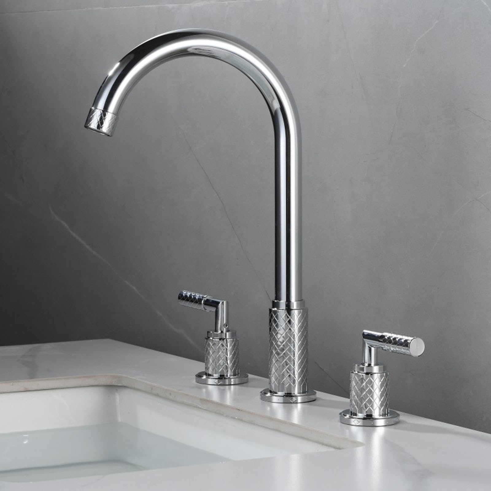 ZYCHSJXA Modern Bathroom Tap 3 Hole Basin Sink Taps Chrome Faucet, 360 Swivel Adjustable Mixer