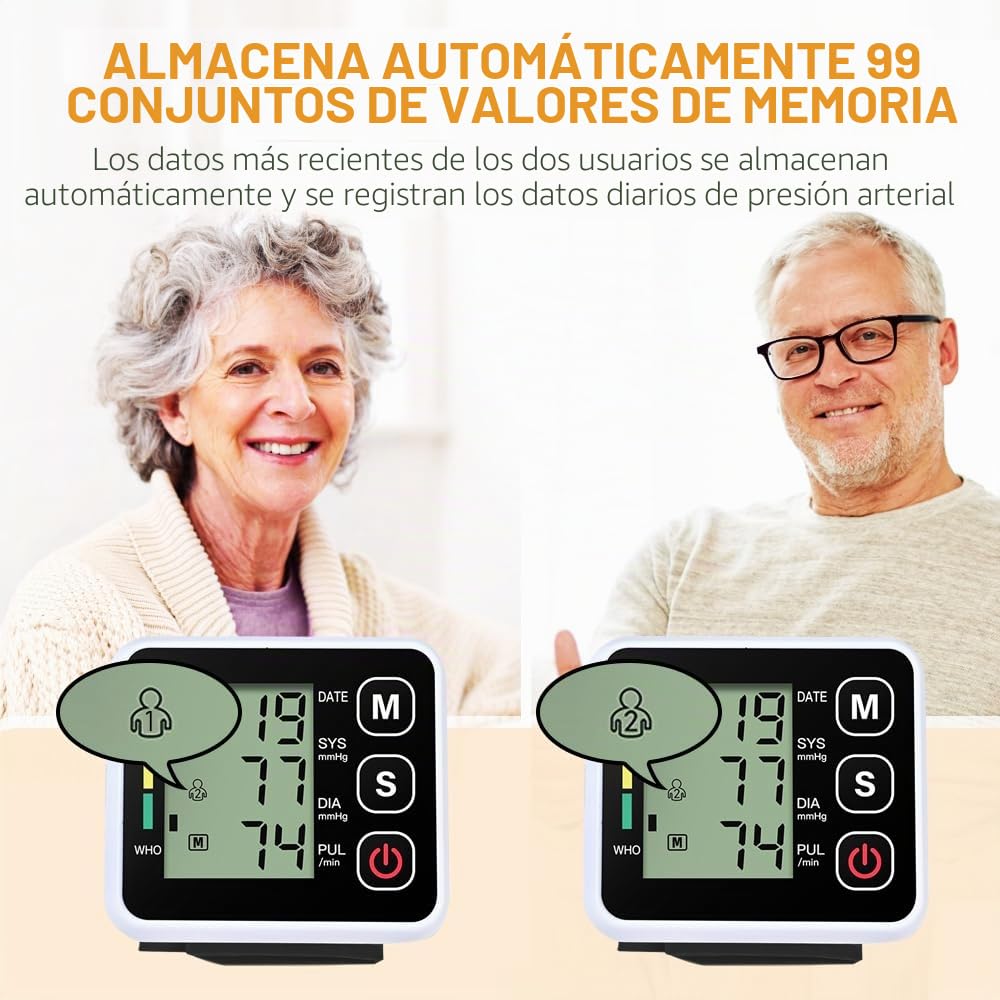 Tensiómetro automático de muñeca – Medición precisa de la presión arterial y del pulso – Tensiómetro de muñeca ajustable con detector de tensión arterial