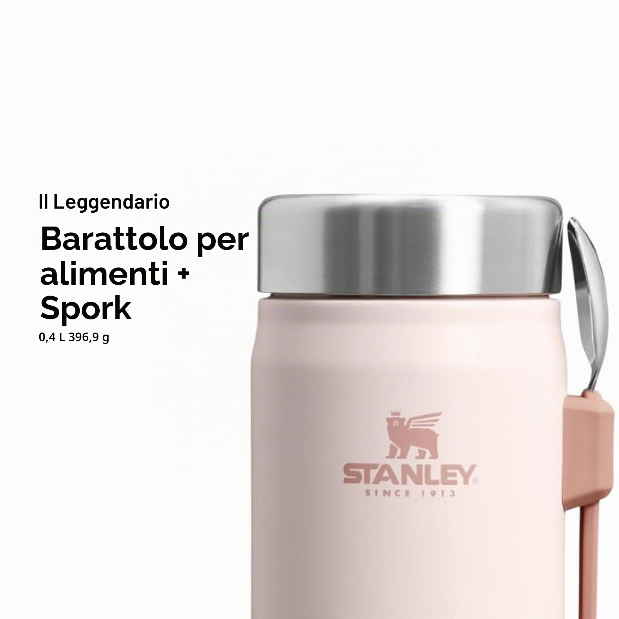 STANLEY 1913 Classic Legendary Food Jar 0.4L Con Spork - Thermos Mantiene Caldo O Freddo Per 7 Ore - Contenitore Termico Per Alimenti Caldi - Lavabile In Lavastoviglie - Senza BPA - Rose Quartz