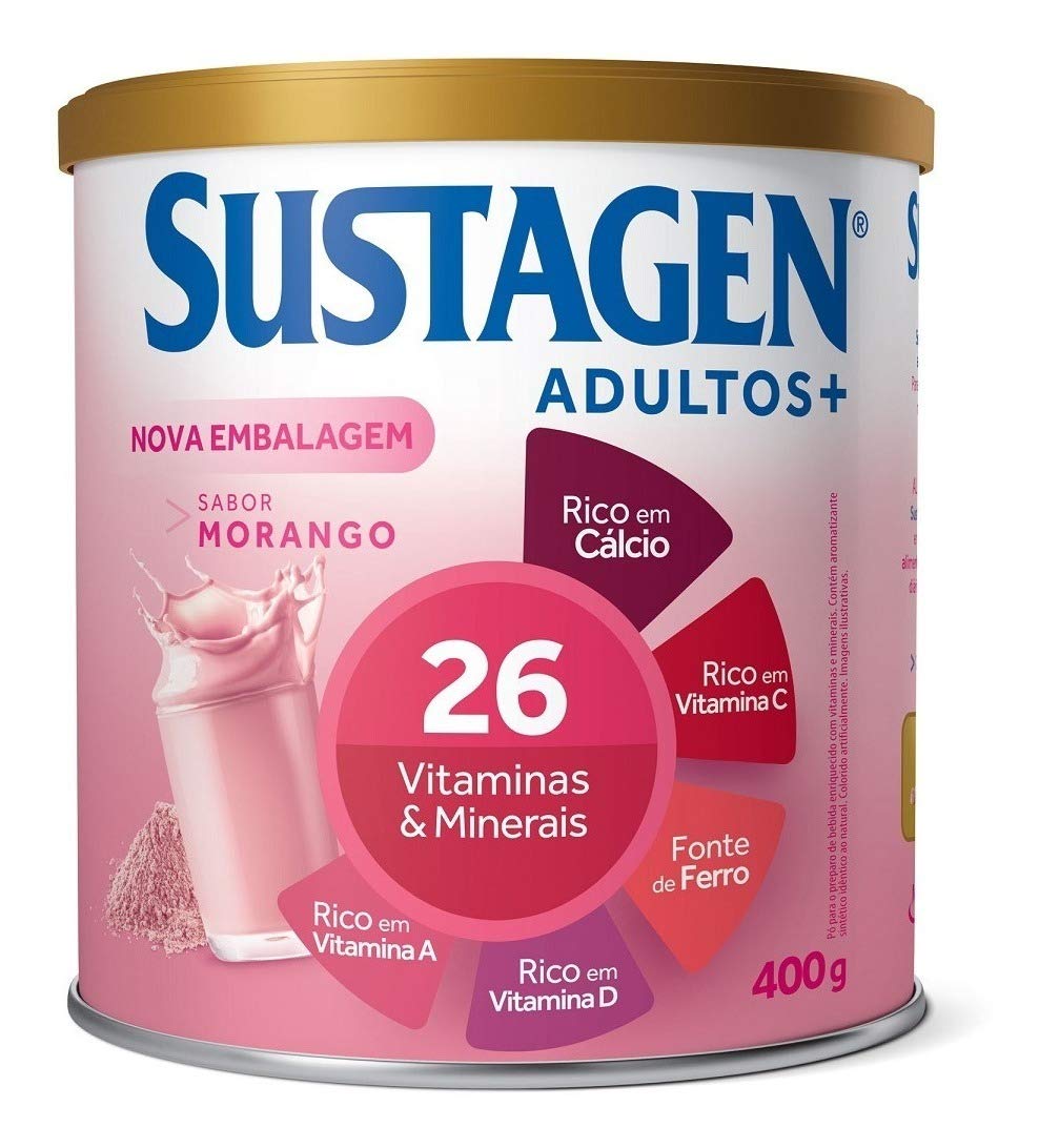 Sustagen: para que serve e como tomar (Kids, Adulto e Senior)-radardasaude 5 Complemento Alimentar Sustagen Adultos+ Morango Lata 400g